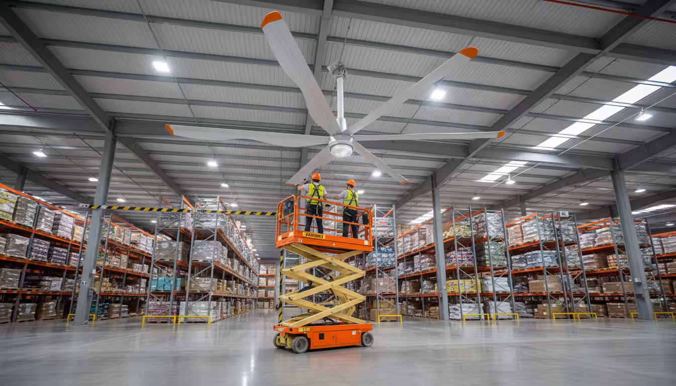 industrial fan installation in a warehouse
