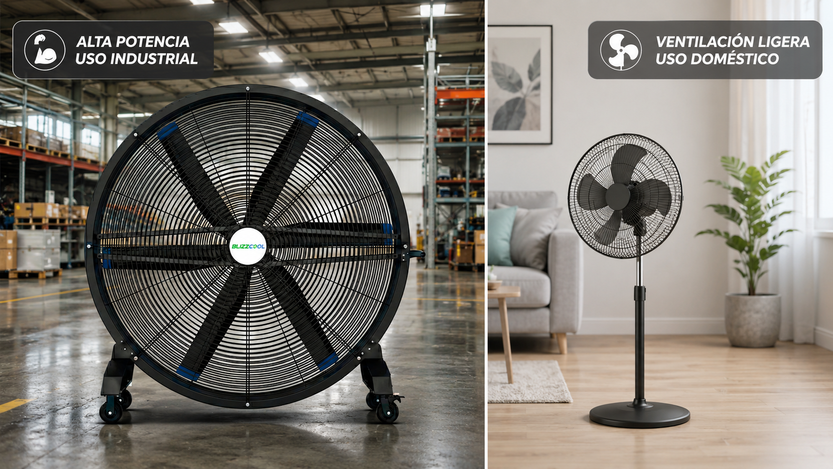 diferencia ventilador industrial y ventilador domestico
