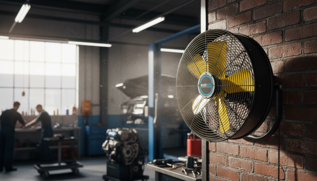 ventilateur industriel mural dans un atelier