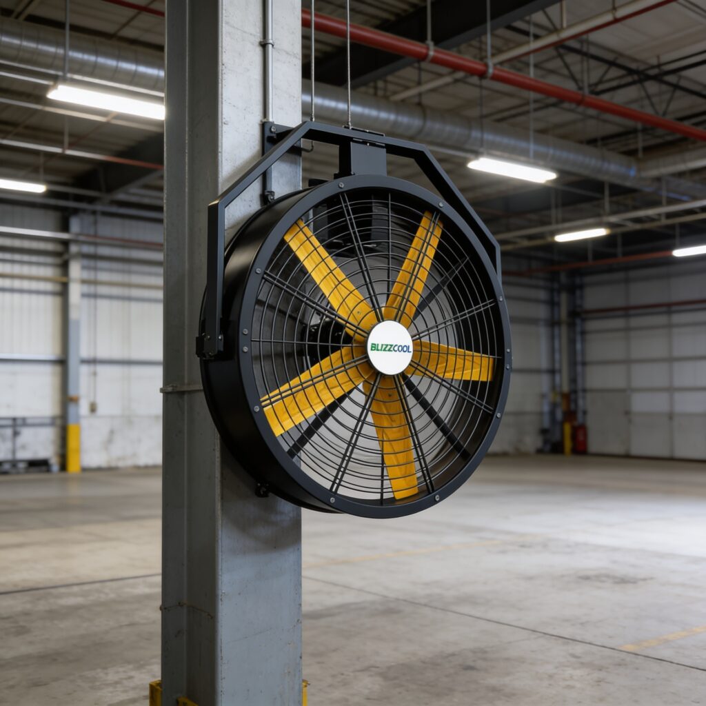 wall-mounted industrial fan for large spaces