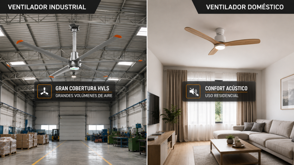diferencias de uso em ventilador doméstico y ventilador indistrial