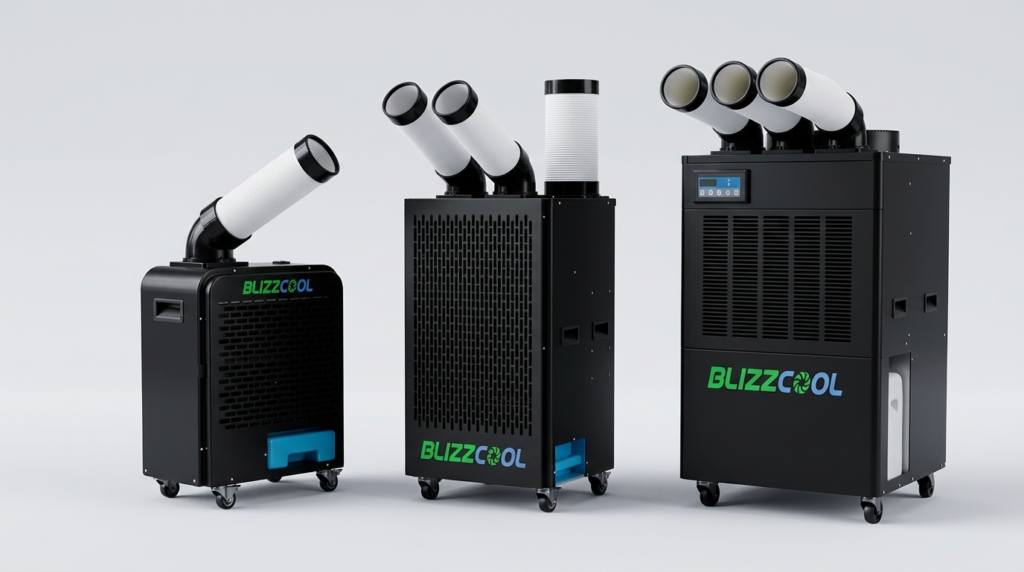 Gama de aires acondicionados industriales portátiles Blizzcool: modelos BC-1900, BC-2700, BC-3500 y BC-5300