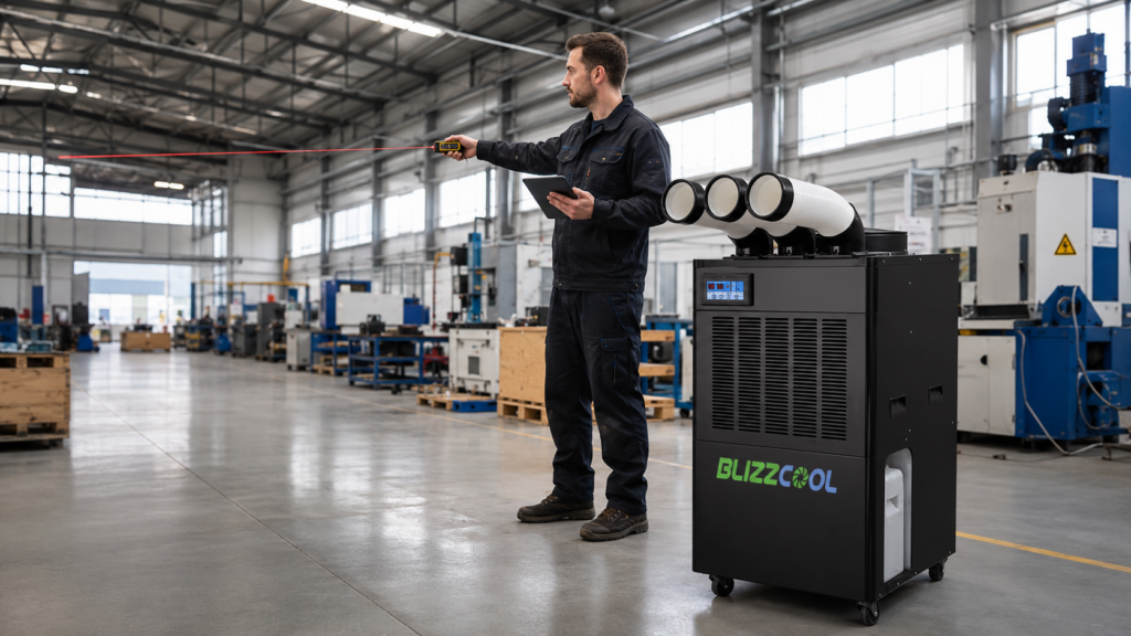 técnico da Blizzcool calculando as frigorias necessárias para instalar um ar condicionado
